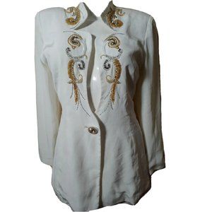 FASHIONS BY RENEE White Blazer sparkling white yellow & silver Crystal beads